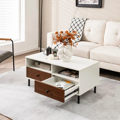 Tangkula Coffee Table Modern Rectangle W/ Storage Shelf & Drawers Living Room Furniture 2 Tangkula Coffee Table Modern Rectangle W/ Storage Shelf & Drawers Living Room Furniture - Image 2