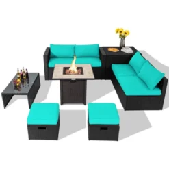 Tangkula 9 Pieces Outdoor PE Rattan Wicker Sectional Sofa With 42" Gas Fire Pit Table Space-Saving Patio Conversation Set With Storage Box Black/Grey/Navy/Red/Turquoise/Off White -Tangkula GUEST 838f7850 296b 49d4 ade0 a38aff7c042b