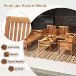 Tangkula 5 Pieces Acacia Wood Patio Conversation Set Outdoor Furniture Sofa Set With Removable Seat Cushions Sectional Sofa & Table Set -Tangkula GUEST 83ad08f4 63d3 4bee 941a a2f665620984