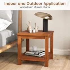 Tangkula 2-Tier Adirondack Side Table W/ Slatted Tabletop Storage Shelf For Garden -Tangkula GUEST 83c66925 c017 4f57 ad02 f7f3e6e0516f