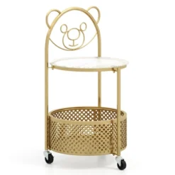 Tangkula 2-Tier Mobile Glass Coffee Table W/ Bear Pattern Storage Basket -Tangkula GUEST 83c70086 6ab8 44f5 9466 dde66c5cace4