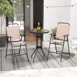 Tangkula 3PCS Bistro Set Folding Chairs Round Bar Table W/ 1.6" Umbrella Hole Yard Patio -Tangkula GUEST 83cd1122 ac5c 436b 8d7d d8b0308f231d
