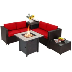Tangkula 5-Piece Patio Furniture Set With 30 Inches Gas Fire Pit Table Outdoor PE Wicker Sectional Sofa Set With Cushions Red/Beige/Navy/Turquoise 24 Tangkula 5-Piece Patio Furniture Set With 30 Inches Gas Fire Pit Table Outdoor PE Wicker Sectional Sofa Set With Cushions Red/Beige/Navy/Turquoise -Tangkula GUEST 83f6d0f7 1a26 48cf 92cb 99552a2061c3