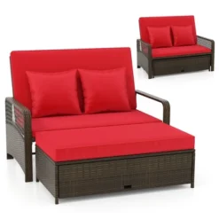Tangkula Patio Rattan Daybed Wicker Loveseat Sofa W/ Multifunctional Ottoman -Tangkula GUEST 83f9715e 3a0e 4a3a b206 7fca1ddc3ee7