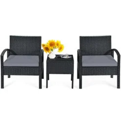 Tangkula 3 Pieces Patio Set Outdoor Wicker Rattan Furniture W/ Cushions Gray -Tangkula GUEST 83fdbbf5 9415 4279 b2f7 82827cba34b2