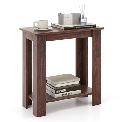 Tangkula Wood End Table 2-tier Rectangular Side Table Home Accent Table W/ Storage Shelf Small Night Stands Sofa Side Coffee Table Mahogany/White 8 Tangkula Wood End Table 2-tier Rectangular Side Table Home Accent Table W/ Storage Shelf Small Night Stands Sofa Side Coffee Table Mahogany/White - Image 8