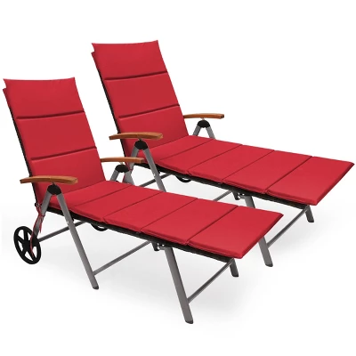 Tangkula 2PCS Folding Outdoor Rattan Chaise Lounge Chair Cushioned Recliner With Wheels& Cushions 12 Tangkula 2PCS Folding Outdoor Rattan Chaise Lounge Chair Cushioned Recliner With Wheels& Cushions - Image 12