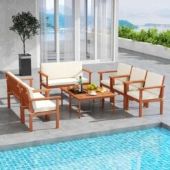 Tangkula 8 Pieces Patio Furniture Set, Acacia Wood Porch Chairs W/ Table -Tangkula GUEST 847c89cd 96e9 446d bd74 efad2dcf1a6c