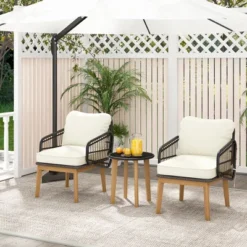 Tangkula 3 Piece Patio Chair Set Wicker Chair & Side Table Set W/ Soft Cushions & Tempered Glass Tabletop -Tangkula GUEST 849a2b06 8031 4a40 8716 db06f6308f05