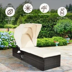 Tangkula Outdoor Cushioned Reclining Chaise Lounge W/Folding Canopy -Tangkula GUEST 84fe4787 2f41 48cb b9fb 2dfcaaa8c94b