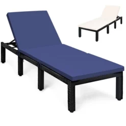 Tangkula Patio Lounge Chair Rattan Chaise W/ Adjustable Navy/Red & Off White Cushioned -Tangkula GUEST 8522bf67 8429 4ec1 af3d 34df94308c31