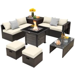 Tangkula 9 Pieces Furniture Set W/ 50,000 BTU Propane Fire Pit Table Patio Off White 9 Tangkula 9 Pieces Furniture Set W/ 50,000 BTU Propane Fire Pit Table Patio Off White -Tangkula GUEST 853c8158 ff2a 42e0 8000 50487f59aa67
