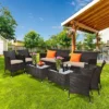 Tangkula 8PCS Patio Garden Rattan Furniture Set Coffee Table Cushioned Sofa Brown