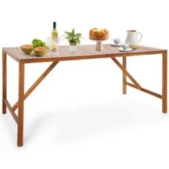 Tangkula Rectangle Acacia Wood Dining Table Spacious Slatted Top Up To 6 Patio -Tangkula GUEST 85ba6dee ec22 4c3d acb7 ab0a2475a9ca