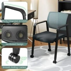 Tangkula 6-Pack Office Conference Chair Set Mesh Guest Reception Stack Chairs With Caster Wheels And Arms Stacking Chair Set -Tangkula GUEST 85e6c256 a6be 41e3 a336 5765384c04f7