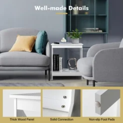 Tangkula Set Of 2 Accent End Table 2-Tier Sofa Side Table Nightstand W/ X-Shaped Frame White -Tangkula GUEST 8608a4ea 1b1e 4f2c bb5b a8a5734d34de