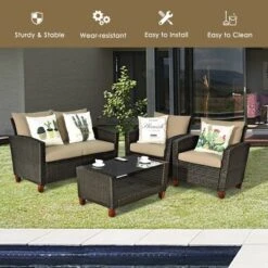 Tangkula 4PCS Cushioned Rattan Conversation Set W/ Coffee Table Patio Outdoor -Tangkula GUEST 86592a9c 72cc 46bd b57c b8303015d4bc