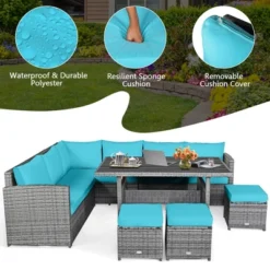 Tangkula 7PCS Rattan Patio Sectional Sofa Set Conversation Set W/ Turquoise Cushions 14 Tangkula 7PCS Rattan Patio Sectional Sofa Set Conversation Set W/ Turquoise Cushions -Tangkula GUEST 8662571f ca8e 4500 88ea 2b71bc56a1de