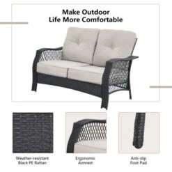 Tangkula 4PCS Patio Rattan Furniture Set Outdoor Conversation Set W/Tempered Glass Coffee Table Beige 16 Tangkula 4PCS Patio Rattan Furniture Set Outdoor Conversation Set W/Tempered Glass Coffee Table Beige -Tangkula GUEST 868079eb a94d 4214 ad22 bb012de5bee2