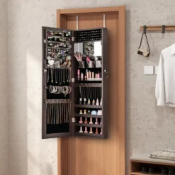 Tangkula 43.5" Jewelry Mirror Cabinet W/ Full-length Mirror & Interior Makeup Mirror