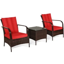 Tangkula 3PCS Patio Rattan Conversation Set Outdoor Furniture Set W/ Table Cushions -Tangkula GUEST 86a130db d4ec 4e1c baa9 b79a2cad3a06
