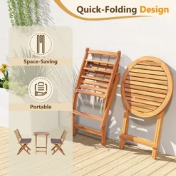 Tangkula 3 Piece Patio Wood Bistro Set Folding Table Chair Set W/Soft Seat Cushions Acacia Wood Frame High-Back Portable Chairs -Tangkula GUEST 86a500b6 6a03 4146 8cb0 f5a8d9dc4850