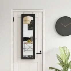 Tangkula Jewelry Armoire W/ Full-Length Mirror W/ Built-in LED Lights Hooks Shelves