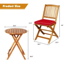 Tangkula 3PCS Folding Acacia Wood Bistro Set Patio Conversation Set W/ Red Cushions -Tangkula GUEST 86e5017b daf5 42cf b5c8 653580123f5a