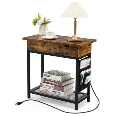Tangkula End Table With Charging Station Industrial Nightstand Flip Top Side Pocket USB 8 Tangkula End Table With Charging Station Industrial Nightstand Flip Top Side Pocket USB - Image 8