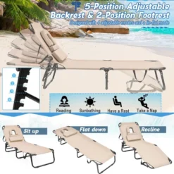 Tangkula 5-Position Lounge Chair Adjustable Beach Chaise W/ Face Cavity & Pillows -Tangkula GUEST 8736924d e563 467e 8c23 38611981fc71