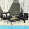 Tangkula Set Of 8 Wicker Patio Conversation Furniture Set Outdoor Rattan Chair And Table Set Patio Furniture Sets W/ Coffee Table & Washable Cushions