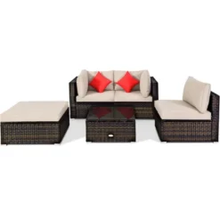 Tangkula 5PCS Rattan Sectional Sofa Set Patio Furniture Set W/ Beige Cushion Pillow -Tangkula GUEST 87475841 a5f1 4c43 b0e6 22a8b2108d7d