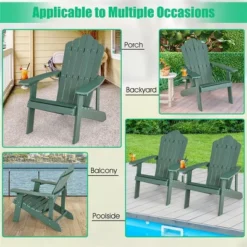 Tangkula 2PCS Patio HIPS Adirondack Chair W/ Cup Holder Weather Resistant 380 LBS Green & Yellow -Tangkula GUEST 8784b2f1 56f7 480e b09f 6e9e16914a01