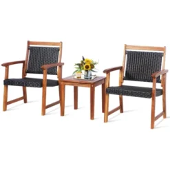 Tangkula 3 PCS Patio Rattan Bistro Set Outdoor Acacia Wood Table & Chairs Set 11 Tangkula 3 PCS Patio Rattan Bistro Set Outdoor Acacia Wood Table & Chairs Set -Tangkula GUEST 87c0d4cb a81a 4813 bd6a 5d0d8b9ab745