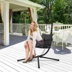 Tangkula Swing Chair W/ Stand Patio Hanging Swing Chair W/ Comfortable Seat & Back Cushions -Tangkula GUEST 87e240e5 915f 4065 b5fd e52f99128ad6