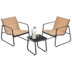 Tangkula 3PCS Conversation Set Outdoor Metal Chair & Table Tempered Glass Top Patio -Tangkula GUEST 880423e4 3dd7 4761 bd63 504158168474