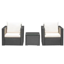 Tangkula 3PCS Rattan Patio Conversation Furniture Set Outdoor Sofa Set W/ Cushions -Tangkula GUEST 8821f91c 3a50 4699 8ae8 d9c0030cf94d