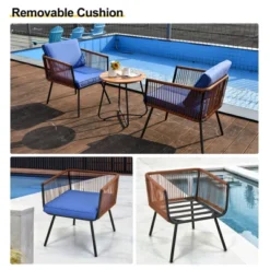 Tangkula 3 Pieces Patio Bistro Set Outdoor Conversation Chair Set With Coffee Table Modern Furniture Set With Soft Cushions Blue -Tangkula GUEST 883a92e2 ac43 41d2 99ac 5c76d60e76e5