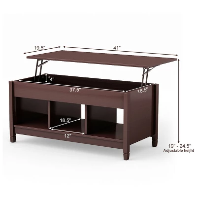 Tangkula Height Adjustable Wood Table Coffee Desk Teapoy Hidden Compartment 3 Tangkula Height Adjustable Wood Table Coffee Desk Teapoy Hidden Compartment - Image 3