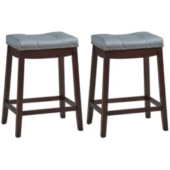 Tangkula 4 PCS Saddle Bar Stools Backless Nailhead Counter Stool With Grey Cushions White/Coffee -Tangkula GUEST 8963b1b0 0d0e 4a46 b8ea a44ade8e524c