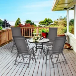 Tangkula 4 Pack Folding Dining Chairs Adjustable Reclining Back Chairs Suitable For Outdoor & Indoor Gray