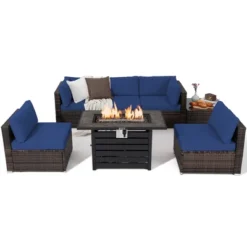 Tangkula 7PCS Patio Rattan Furniture Set 42" Fire Pit Table W/ Cover Cushioned -Tangkula GUEST 898c36db ff22 4ea1 bdb9 99b5d768673d