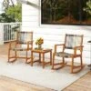 Tangkula 3 Pieces Rocking Bistro Set PE Rattan Front Porch Chairs W/ Coffee Table