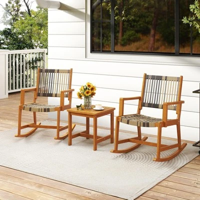 Tangkula 3 Pieces Rocking Bistro Set PE Rattan Front Porch Chairs W/ Coffee Table 1 Tangkula 3 Pieces Rocking Bistro Set PE Rattan Front Porch Chairs W/ Coffee Table