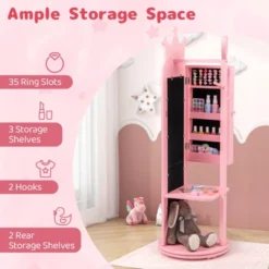 Tangkula Kids Jewelry Cabinet Standing Children Jewelry Organizer W/ Full-Length Mirror -Tangkula GUEST 899f6c19 f738 4c50 ae96 7d1d60853ff4