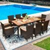 Tangkula 9PCS Rattan Patio Dining Set W/ 8 Stackable Cushioned Chairs Wooden Tabletop