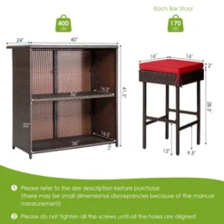 Tangkula 3PCS Patio Wicker Rattan Bar Set Table W/2 Cushioned Stools -Tangkula GUEST 8a94187d a845 4a05 9842 d408d69113ff