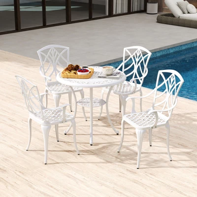 Tangkula Set Of 4 Cast Aluminum Dining Chairs Outdoor Bistro Chairs W/ Curved Back & Armrests All-Weather Dining Chairs Aluminum Outdoor Furniture 2 Tangkula Set Of 4 Cast Aluminum Dining Chairs Outdoor Bistro Chairs W/ Curved Back & Armrests All-Weather Dining Chairs Aluminum Outdoor Furniture - Image 2