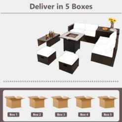 Tangkula 9 PCS Outdoor Patio Furniture Set W/ 30" Propane Fire Pit Table PE Wicker Space-Saving Sectional Sofa W/ Storage Box And Cushions Black/Gray/Navy/Red/Turquoise/Off White -Tangkula GUEST 8af1b84b fc6c 4ddd 9c4b 145c7d7fae8e