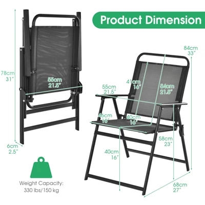 Tangkula Set Of 4 Heavy-Duty Metal Folding Chairs Frame Armrests Portable Patio Black 2 Tangkula Set Of 4 Heavy-Duty Metal Folding Chairs Frame Armrests Portable Patio Black - Image 2